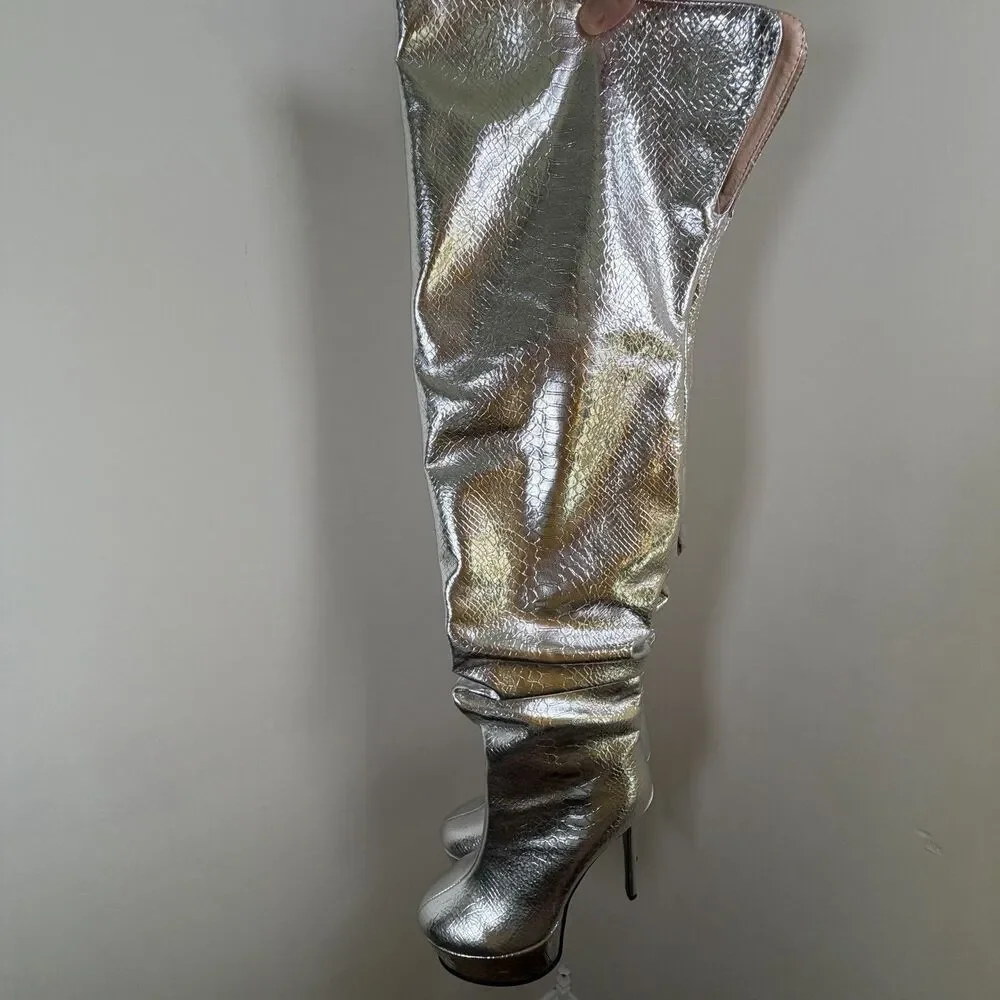 Womens Stiletto Thigh High Boots Slouched High Heel Platform Round Toe Sz 12 42